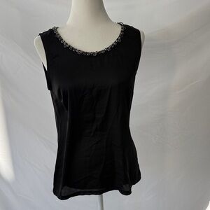 Ann Taylor Black Sleeveless Blouse with Beaded Neckline